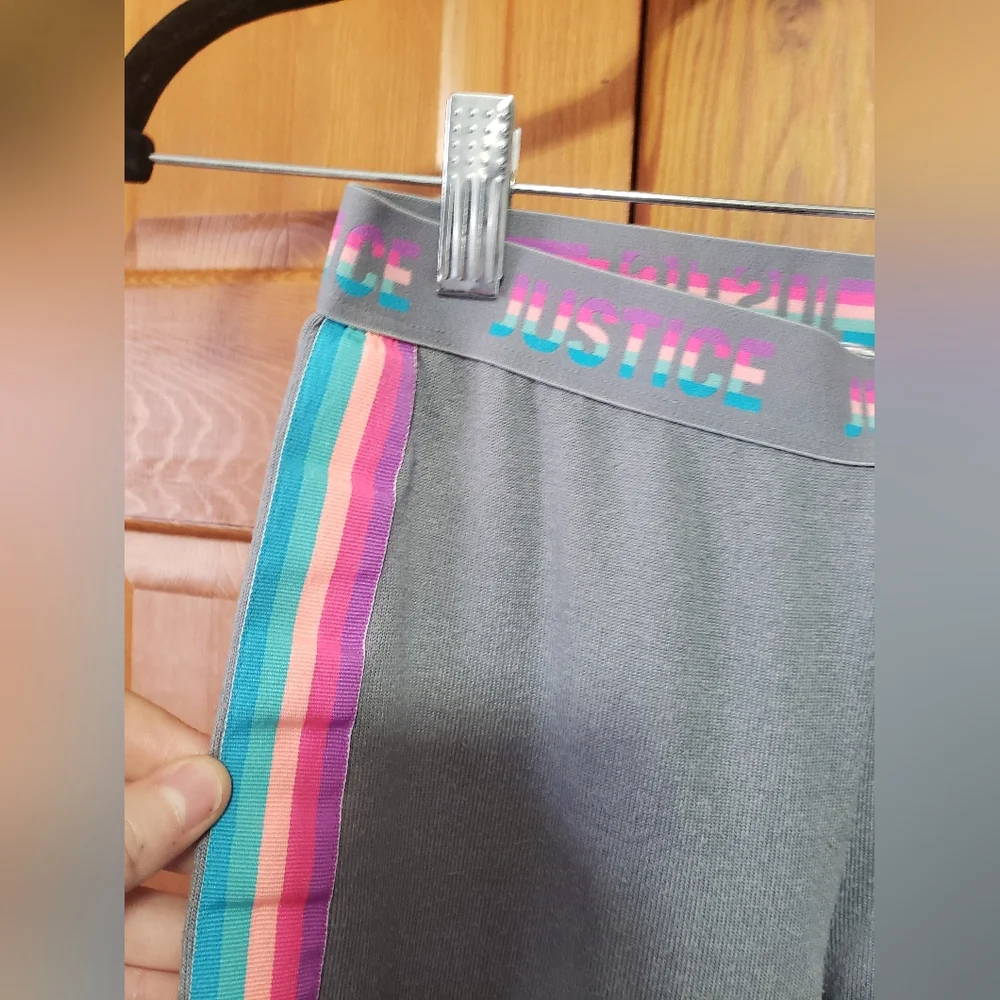 Justice Girls Gray Joggers Sweatpants with Pastel Rainbow Stripes 10